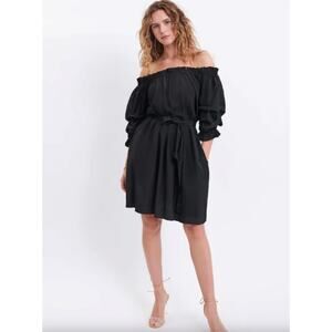 mer sea Tulum Ruffle Dress Shift Black Medium